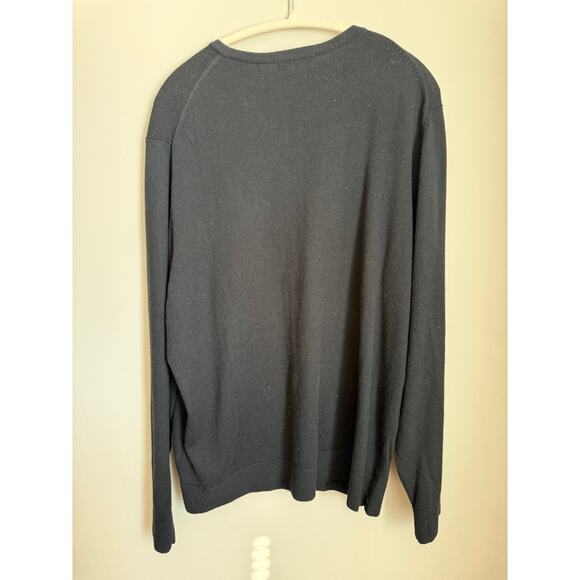 Eddie Bauer Cotton Cashmere V-Neck Sweater Black NWT Men’s Size Large Minimalist - Picture 2 of 8